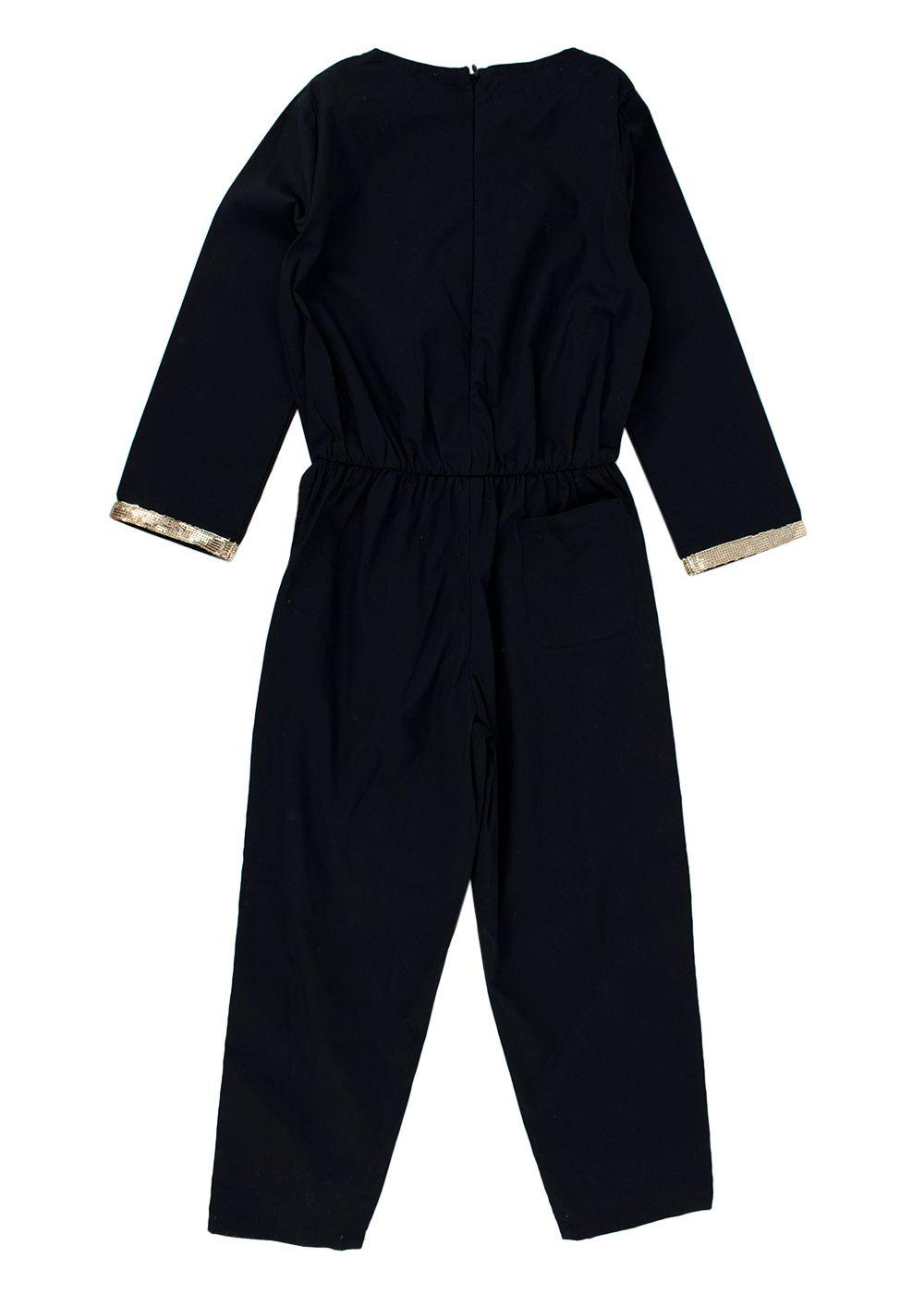 black cotton gold sequin trimmed jumpsuit 4-5Y