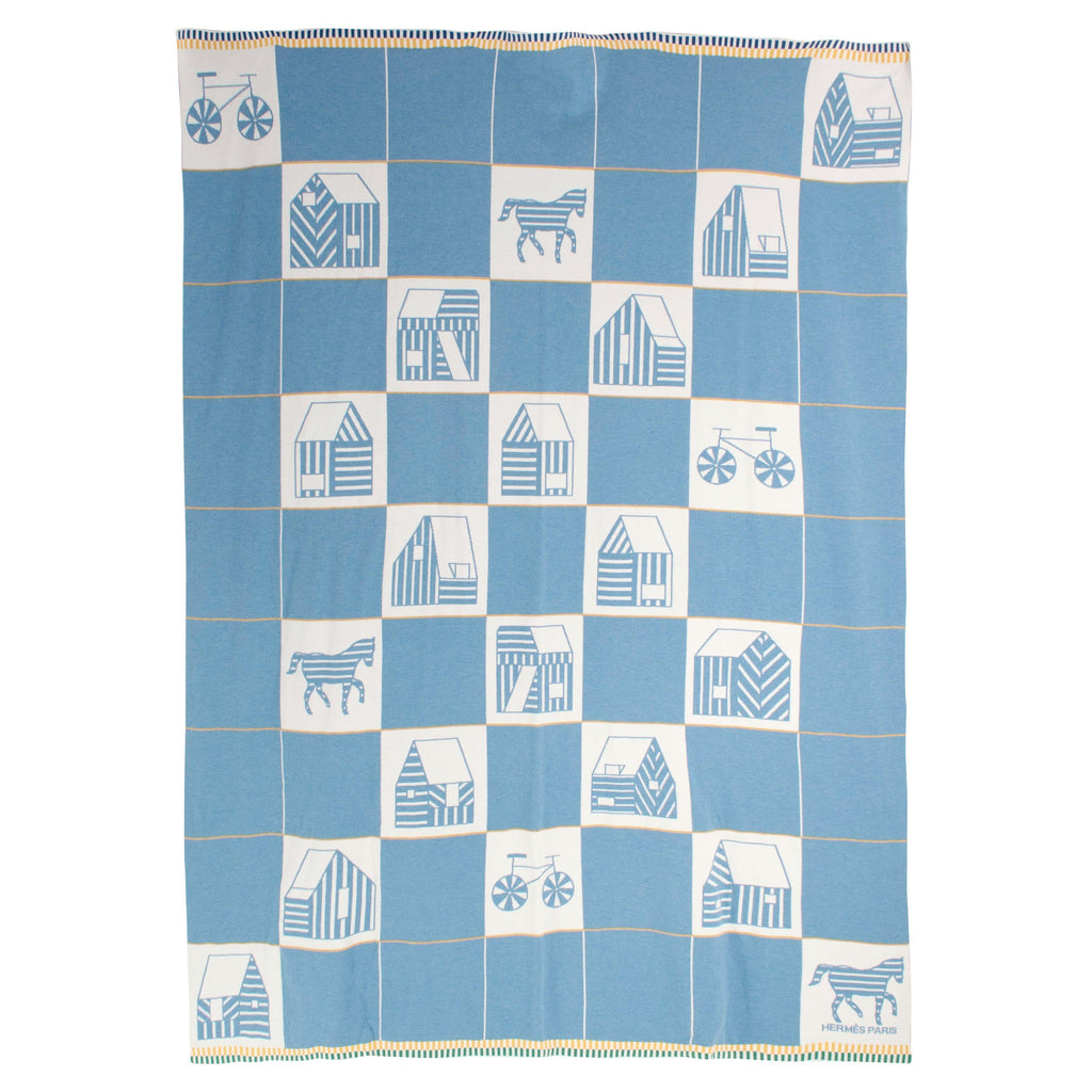 Hermès Bleu Denim Les Cabanes Blanket