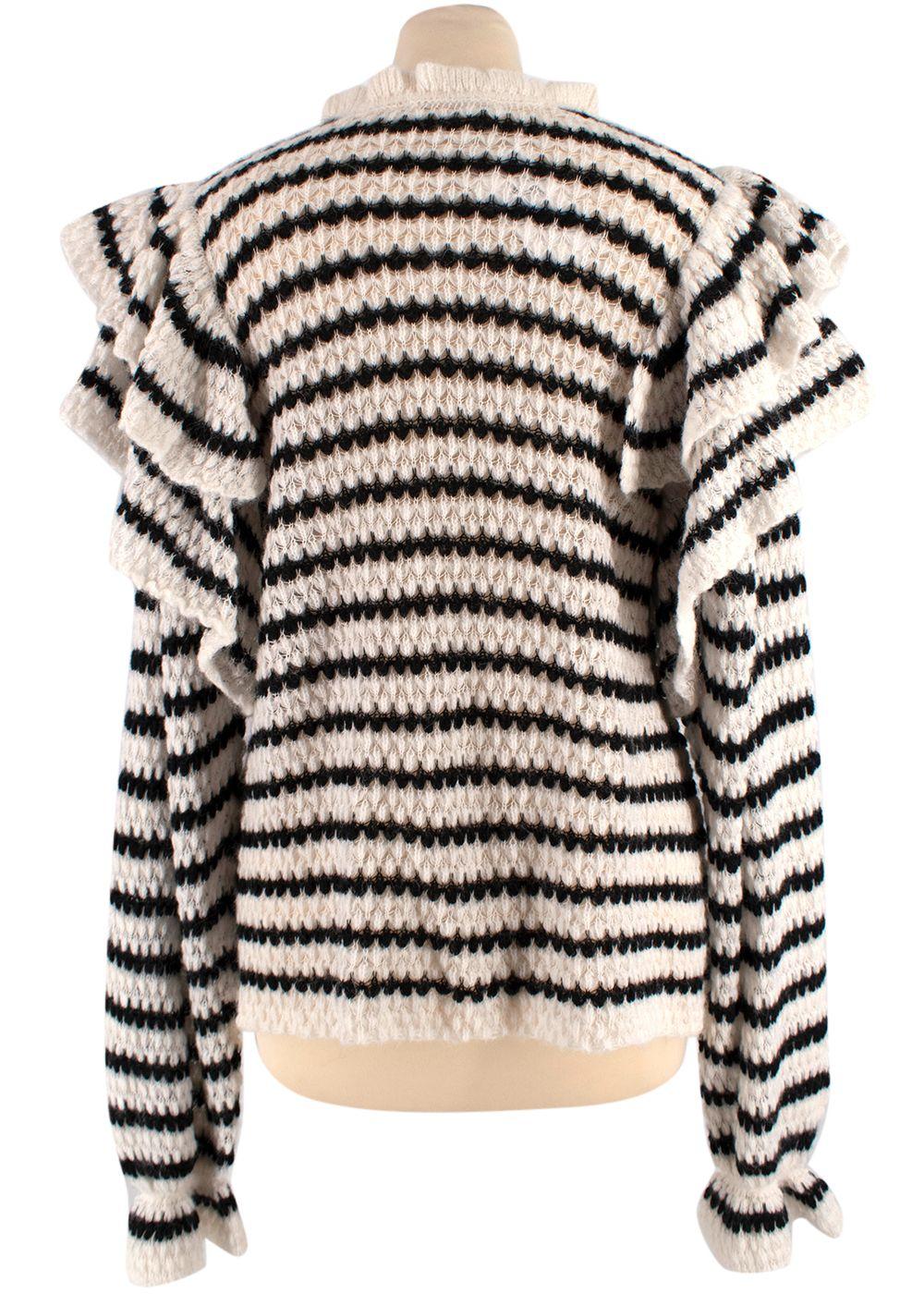 Ulla Johnson Black and White Striped Camilla Ruffle Sweater