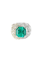 Diamond & Emerald 18ct White Gold - Size 52