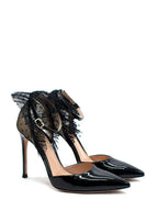 Gianvito Rossi Patent Leather Ruffle Lace Embellishment Heeled Pumps