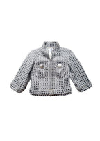 Grey Cropped Braided Edge Tweed Jacket