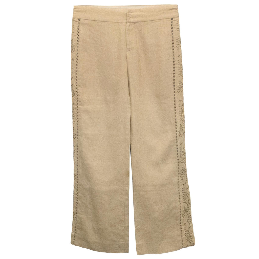 Rebecca Taylor Camel Linen Trousers with Floral Sides