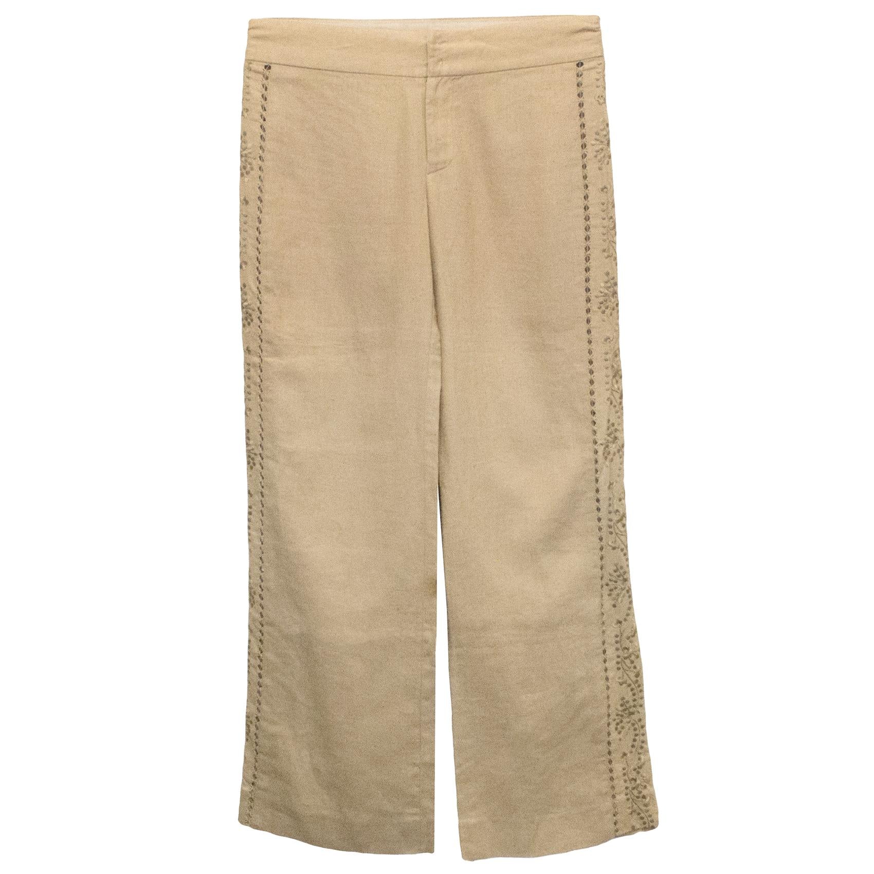 Rebecca Taylor Camel Linen Trousers with Floral Sides