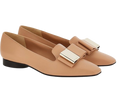 Ferragamo Leda Camel Leather Bow Detail Loafers