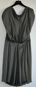 Olive silk satin draped dress