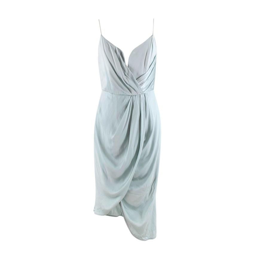 Blue Washed Silk Satin Cocktail Dress