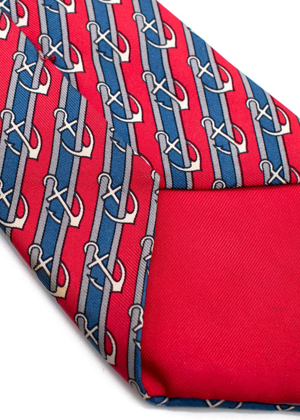 Hermès Blue and Red Silk Anchor Tie