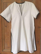 White cotton leather trimmed tunic top