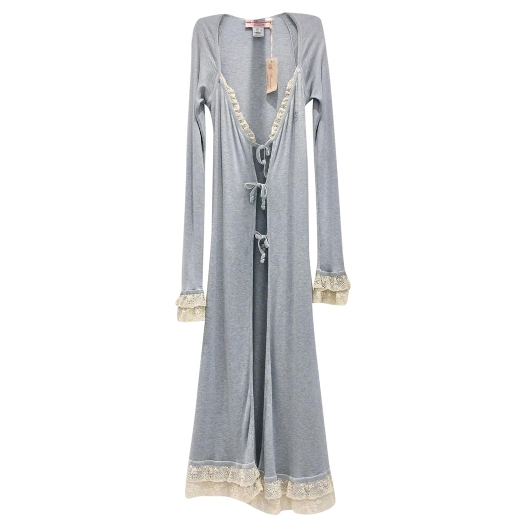 Blumarine Blue Velvet Bows & Cream Leavers Lace Soft Overcoat Cardigan