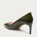 Bally Khaki Mid Heel Patent Pumps