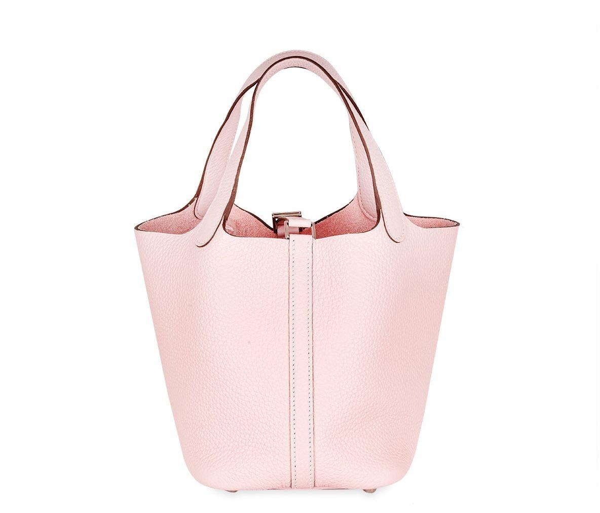 Hermes Picotin 18 in Rose Sakura Taurillon Clemence Leather with Palladium Hardware