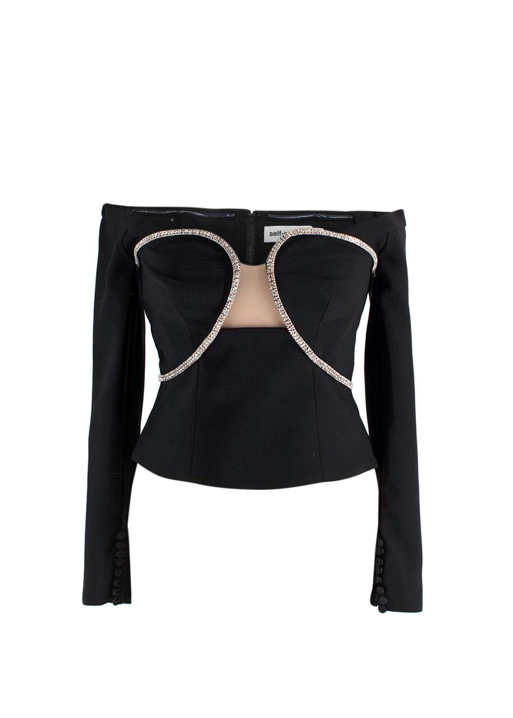 Self-Portrait Black Embellished Off-Shoulder Top & Mini Skirt Set