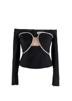 Self-Portrait Black Embellished Off-Shoulder Top & Mini Skirt Set