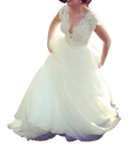 White Lace Body Bridal Gown With Full Skirt And Train