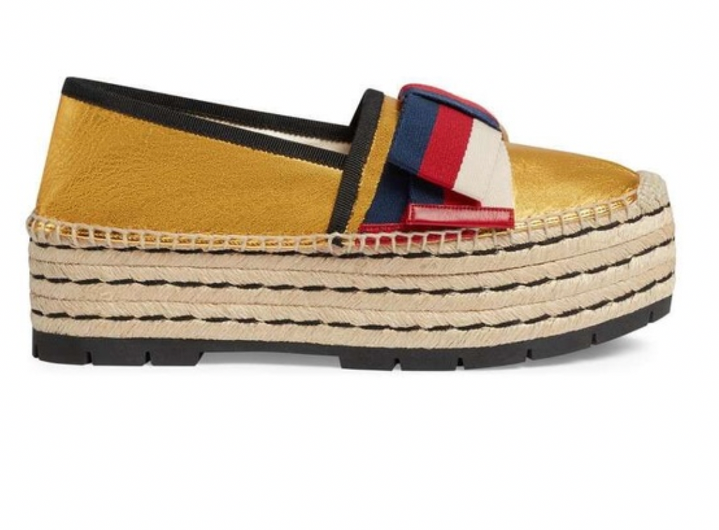 Web Bow Metallic Gold Platform Espadrilles