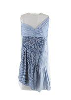 Victoria Beckham White and Blue Striped Ruched Mini Dress