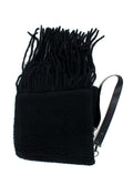 MaxMara Black Fleeced Scarf with Leather Strap