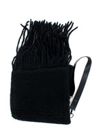 MaxMara Black Fleeced Scarf with Leather Strap