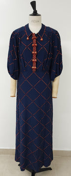 Jenny Packham Navy Bead Embellished Midi Dress