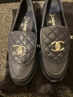 Chanel Navy Blue Leather Moccasins