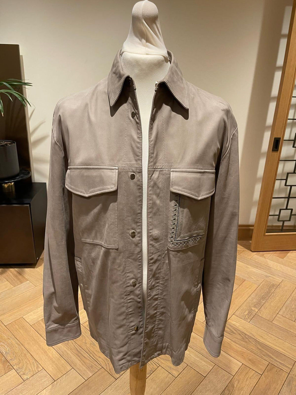 Beige Leather Over-Shirt / Jacket