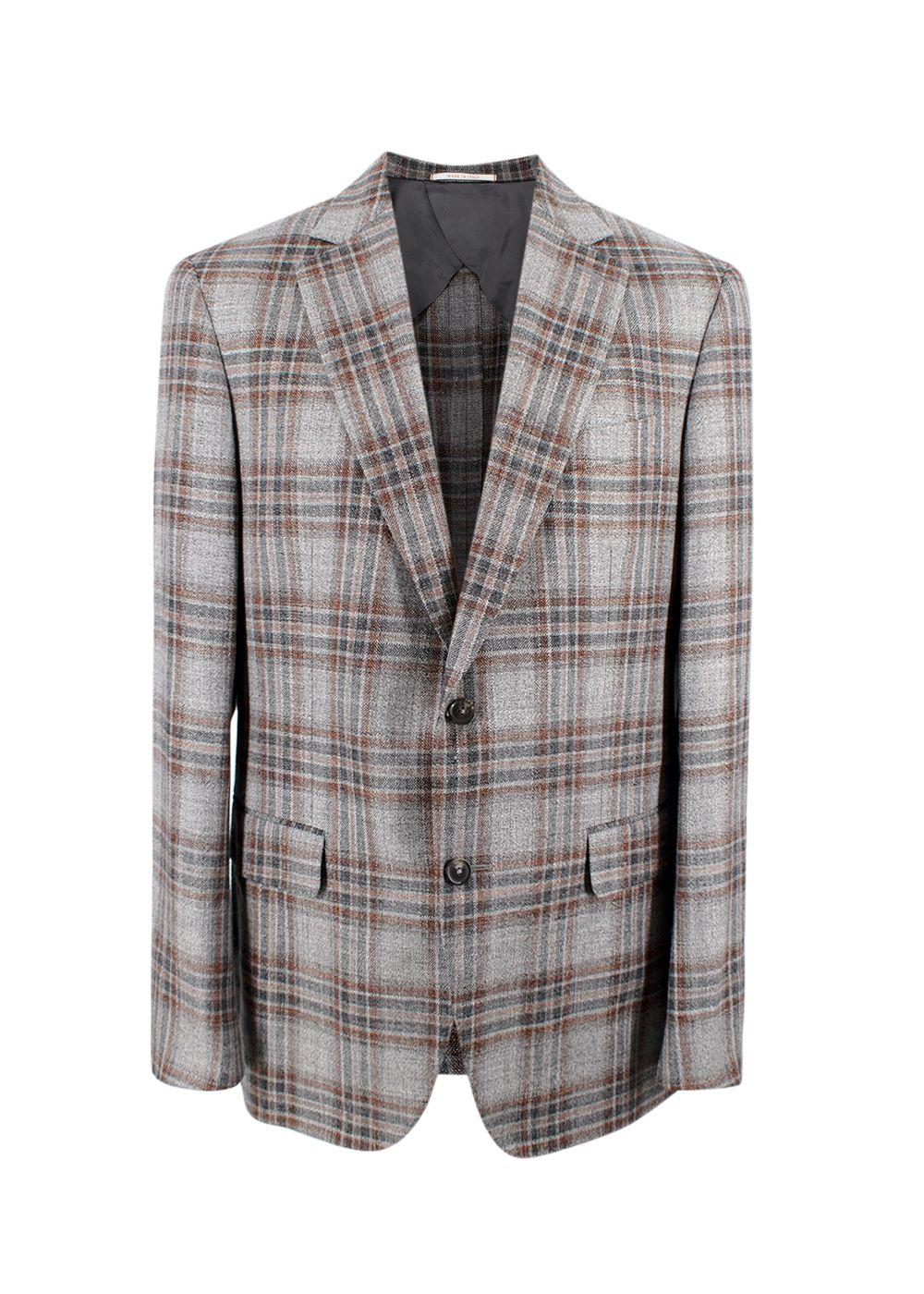 Pal Zileri Vicenza Grey Check Wool, Linen & Silk Blazer