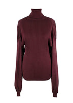 Bottega Veneta Burgundy Long Sleeve Ribbed Turtleneck Top