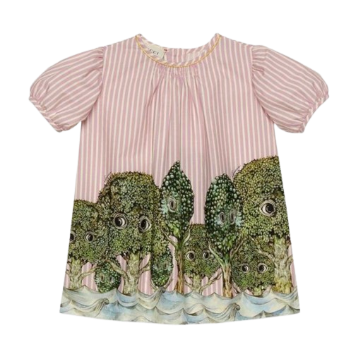 Gucci Red Striped Dress with Tree Print