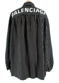 Balenciaga Black Striped Logo Oversized Shirt with Tie Detail