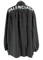 Balenciaga Black Striped Logo Oversized Shirt with Tie Detail