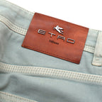 Etro Washed Blue Palm Tree Embroidered Jeans