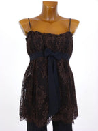 Escada Brown Lace Party Top with Black Bow