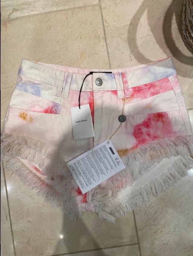 Isabel Marant Denim Distressed Bleached Tie-Dye Shorts