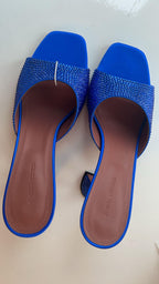 Amina Muaddi Blue Crystal Embellished Alexa Mules