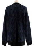 Fendi Blue Embossed Crewneck Jumper