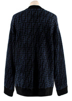Fendi Blue Embossed Crewneck Jumper