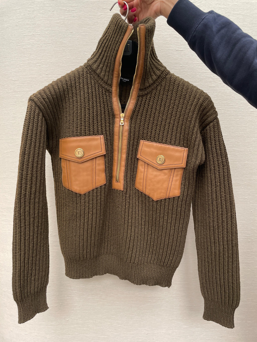 Khaki Ribbed Funnel Neck Sweater