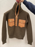 Khaki Ribbed Funnel Neck Sweater