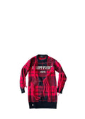 Red & Black Plaid Knit Crystal Embellished Sweater Dress