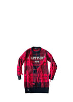 Red & Black Plaid Knit Crystal Embellished Sweater Dress