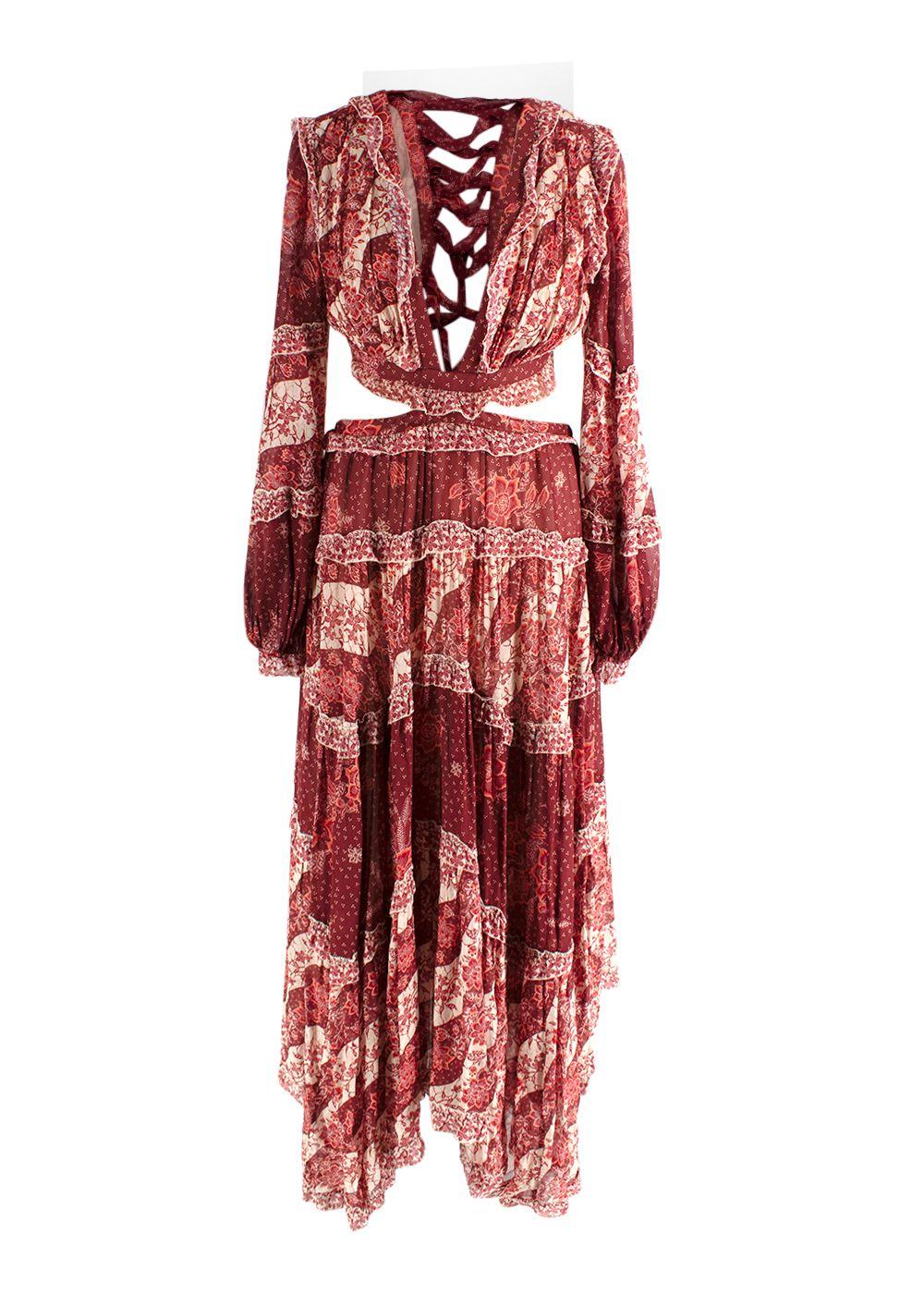 Zimmermann Red Eyes On Summer Lace-up Printed Chiffon Maxi Dress