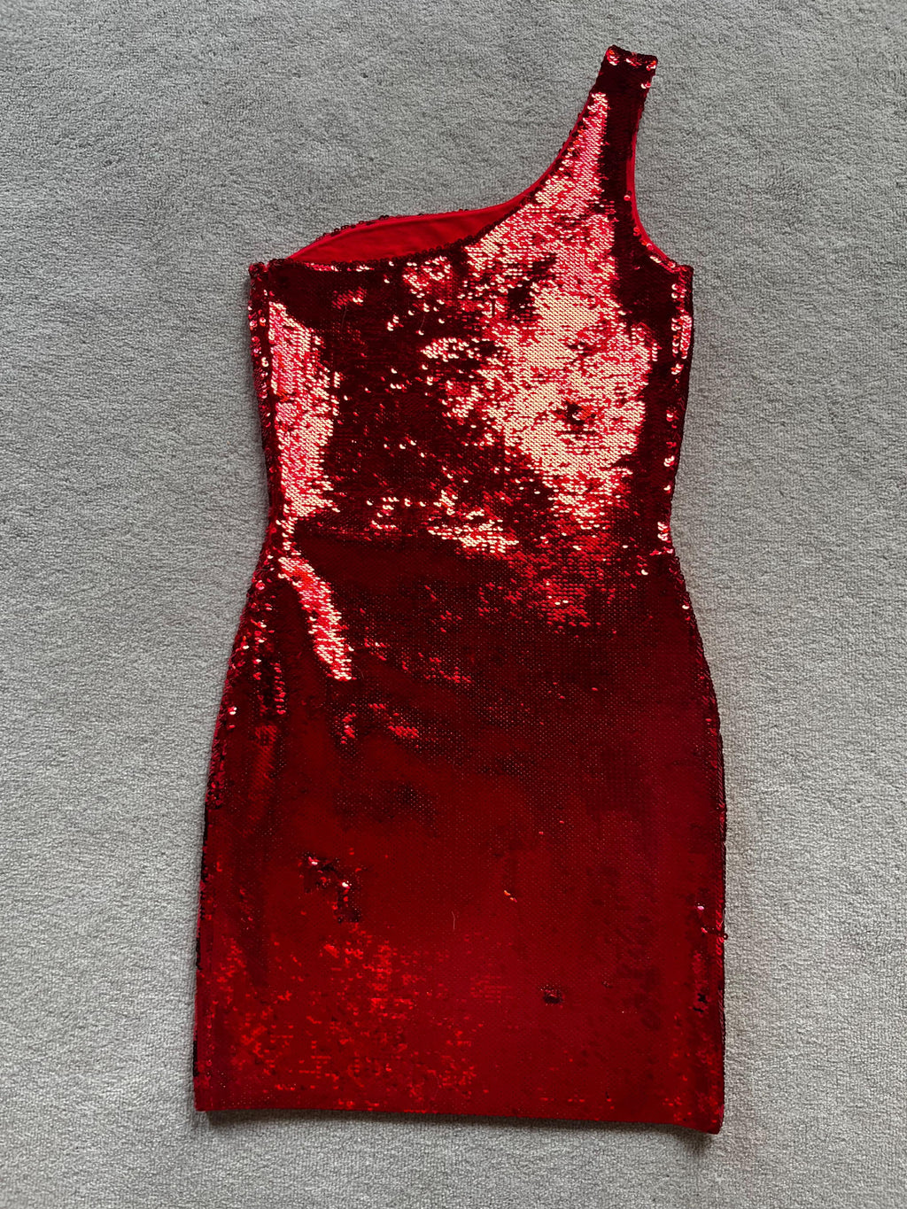 Saint Laurent Red Sequin One Shoulder Mini Dress