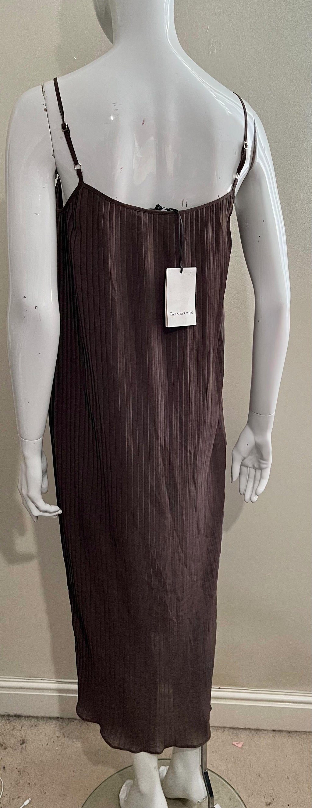 Brown plisse chiffon slip dress