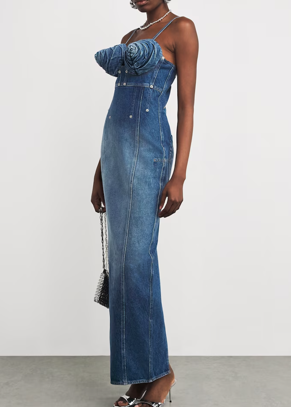 Jean Paul Gaultier Denim Iconic Cups Maxi Dress