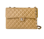 Chanel Beige Caviar Leather Quilted Jumbo Flap Bag