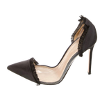 Black Satin Raw Edge Plexi Pumps