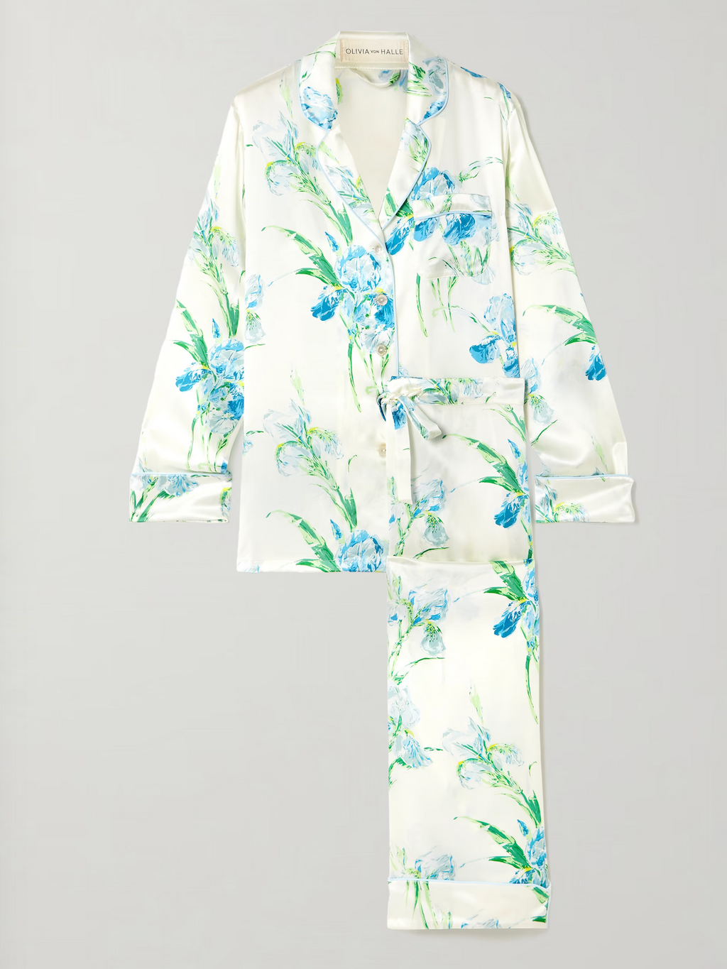 Olivia von Halle White Silk Floral Lila Asterias Pyjama Set