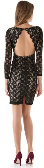 Alice + Olivia black lace detailed open back dress