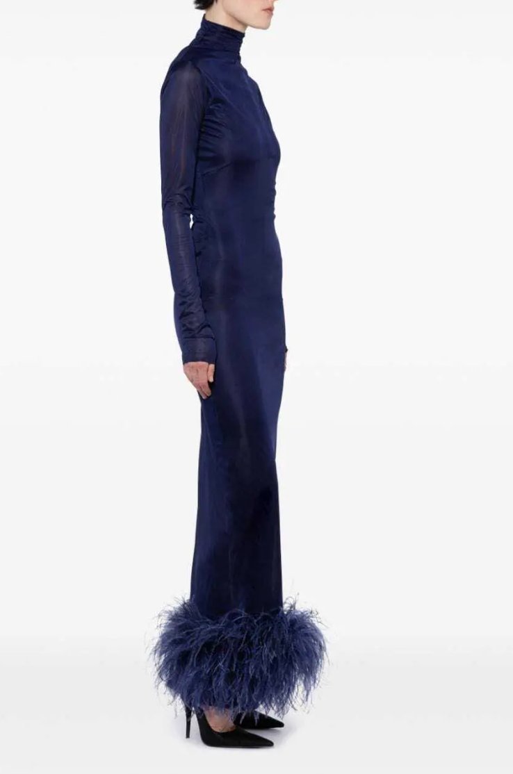16Arlington Luna Feather-Trim Gown